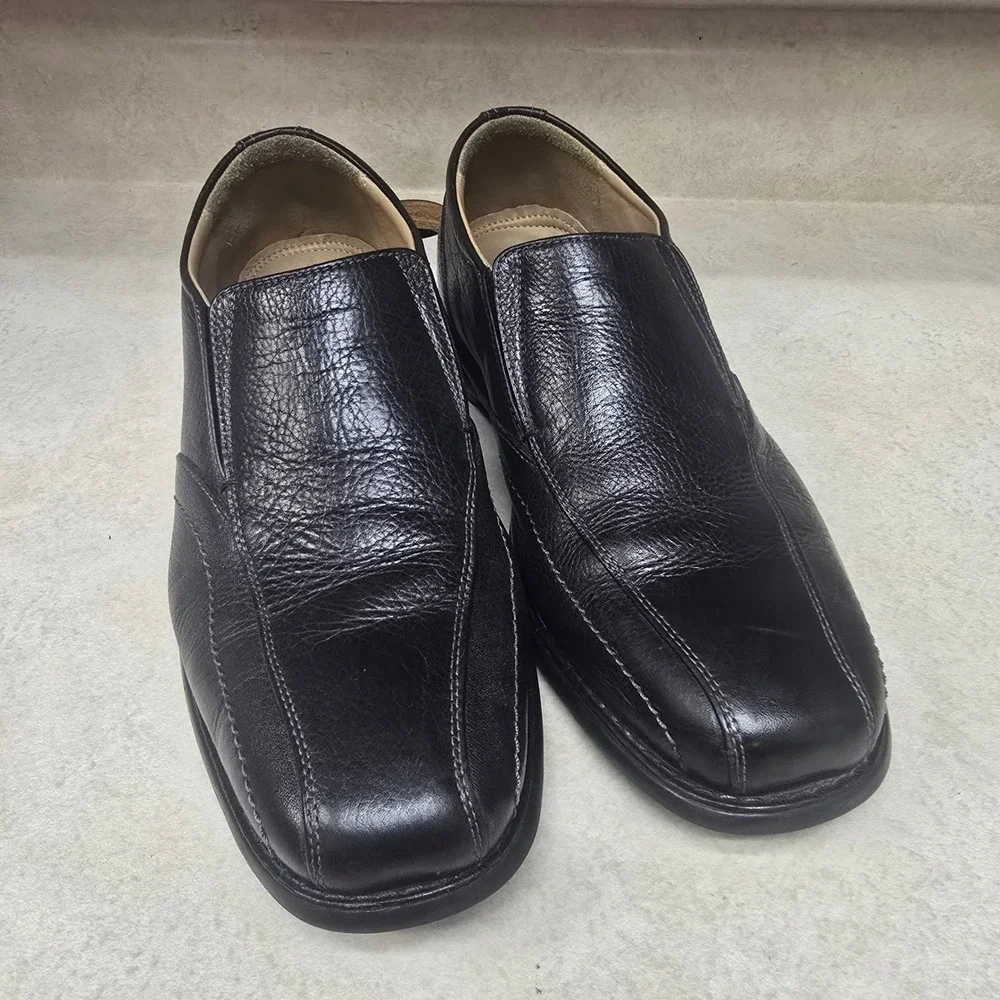 Nunn Bush‎ Mens Black Leather Slip On Loafers Dress Shoes Sheepskin Lining 81044
